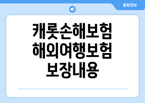 캐롯손해보험 해외여행보험 보장내용
