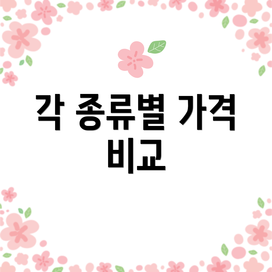 각 종류별 가격 비교